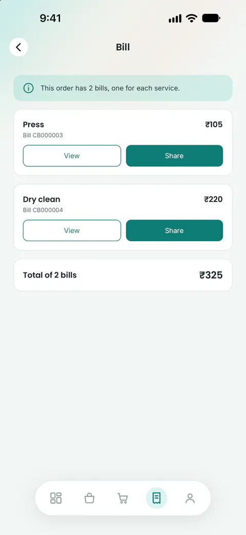 Separate GST bills for each service in the ClothBuddy app